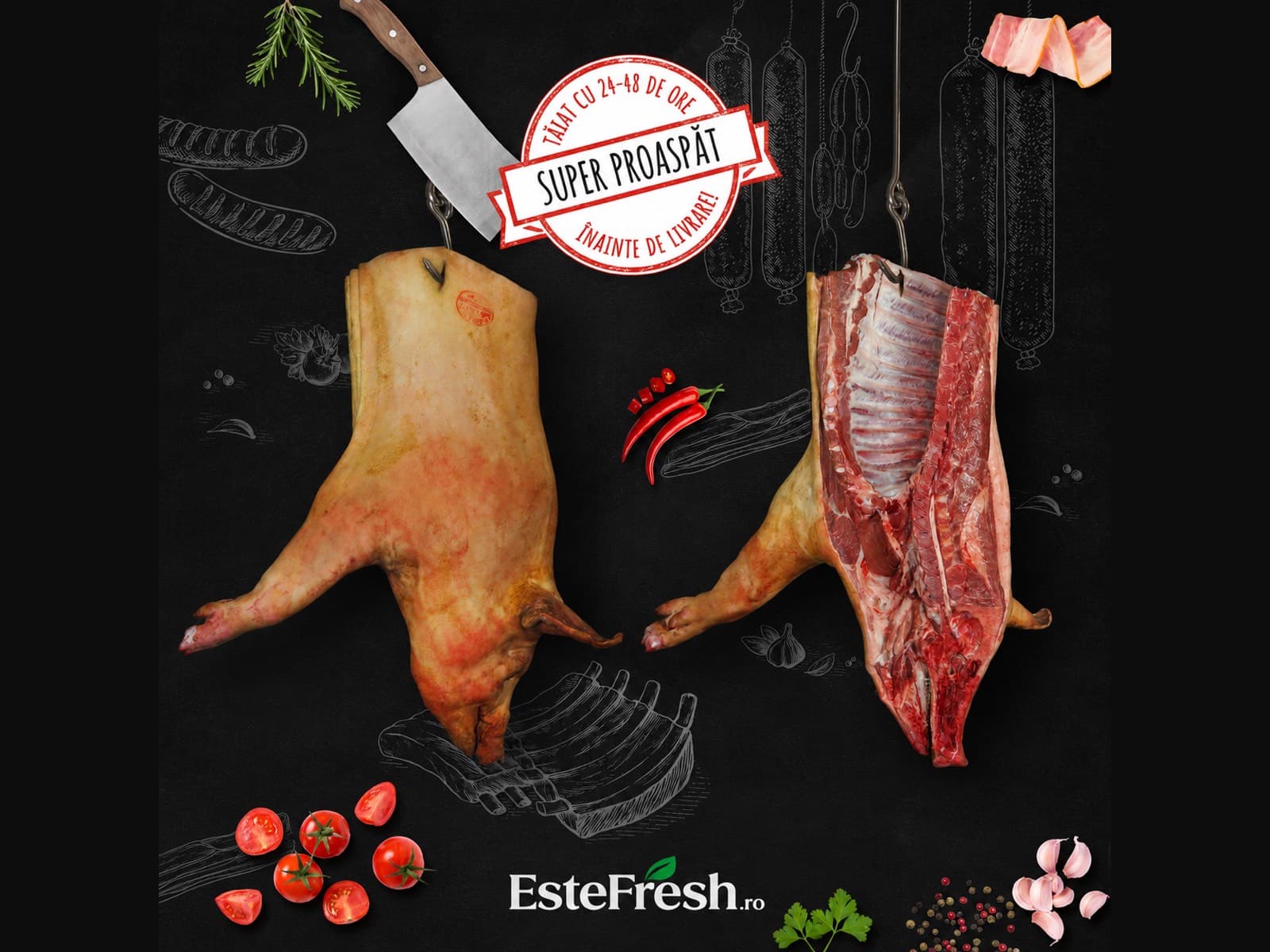 Sfert de Carcasă de Sărbători — ≈ 22 kg de carne proaspătă de porc